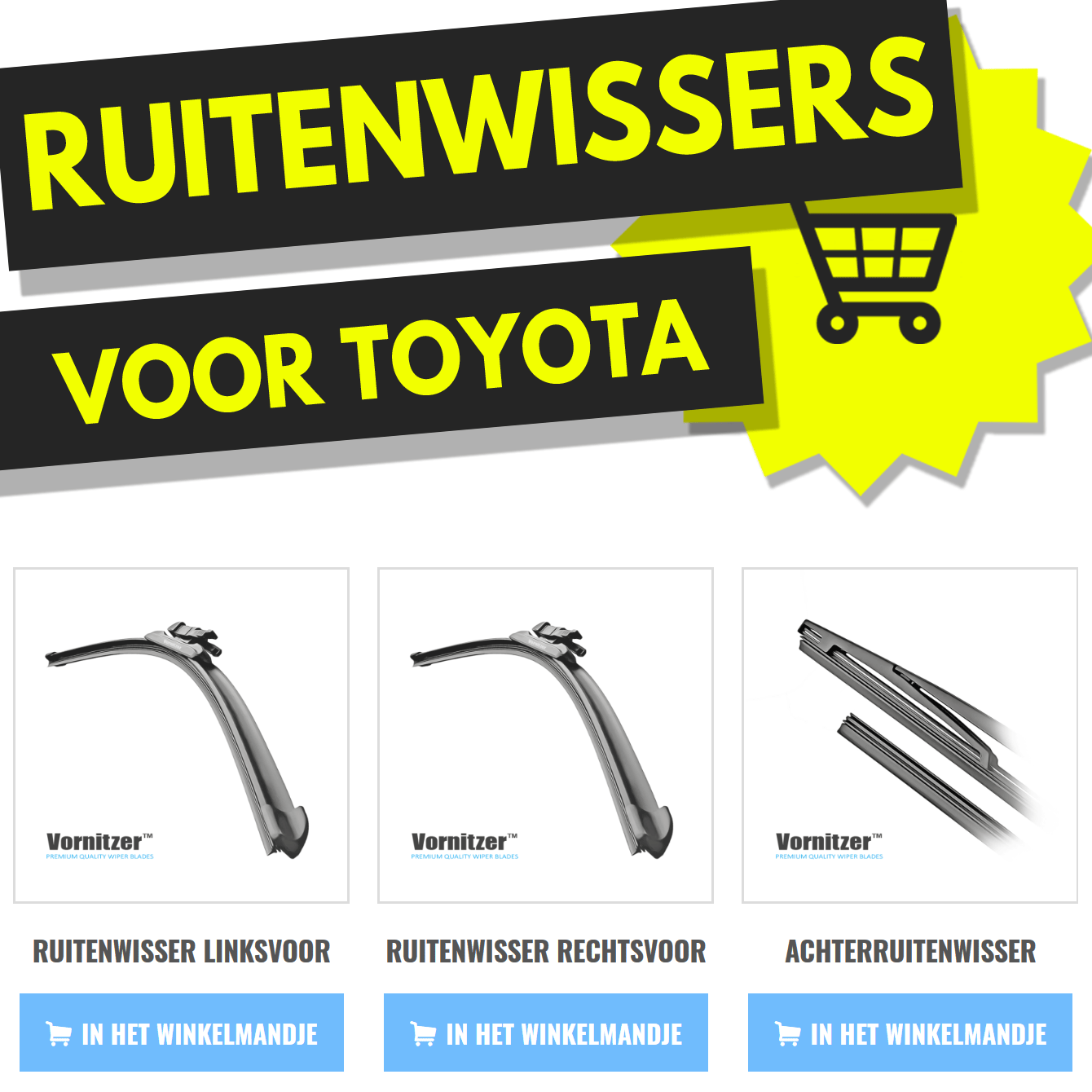 Ruitenwissers Kopen | Voorwissers Toyota Aygo I (2005 t/m 2014) | Gratis Verzending